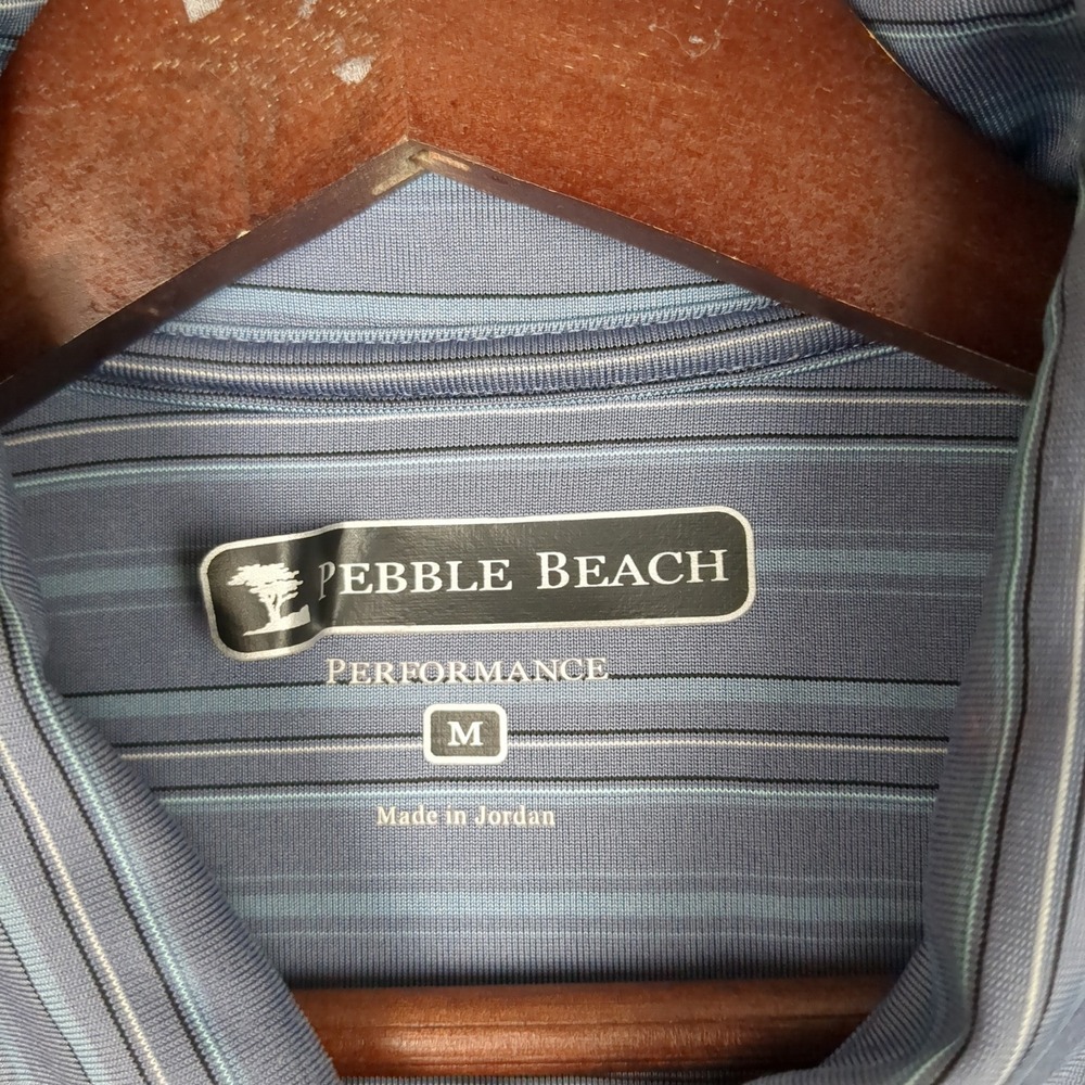 Pebble Beach Performance Mens Polo Shirt Blue Stripe Short Sleeve Size M - Picture 9 of 12